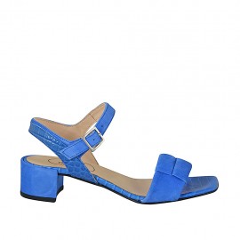 ﻿Sandale pour femmes avec courroie en daim et cuir imprimé bleuet talon 4 - Pointures disponibles:  44