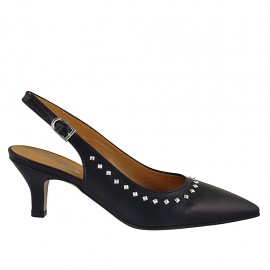 Woman's slingback pump with studs in black leather heel 5 - Available sizes:  32