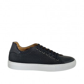 Zapato para hombre con cordones y plantilla extraible en piel y piel trensada negra - Tallas disponibles:  36, 47