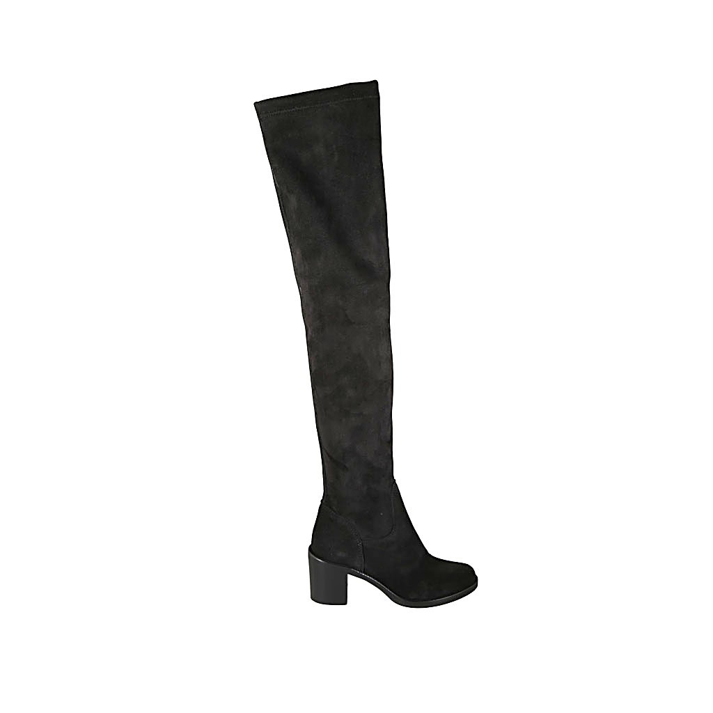 black suede over the knee boots heel