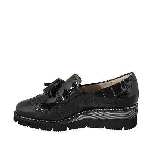 black patent wedge loafers