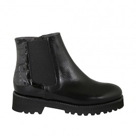 Bottines pour femmes en cuir verni imprimé et cuir noir avec fermeture éclair, elastique et semelle amovible talon 4 - Pointures disponibles:  32