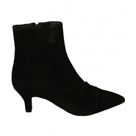 Botines a punta para mujer con cremallera en gamuza negra tacon 6 - Tallas disponibles:  31