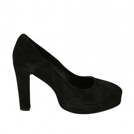 Woman's pointy pump in black suede with platform and heel 10 - Available sizes:  31