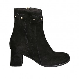 Woman's ankle boot with studs and zipper in black suede heel 6 - Available sizes:  32