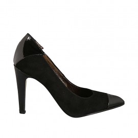 Escarpin pour femmes en daim et cuir verni noir talon 9 - Pointures disponibles:  32