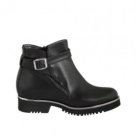 Bottines pour femmes en cuir noir avec boucle et fermeture éclair talon 3 - Pointures disponibles:  32