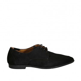 Zapato derby para mujer con cordones y elasticos en gamuza negra tacon 1 - Tallas disponibles:  32