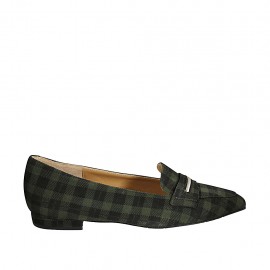 Woman's pointy loafer in plaid green and black suede heel 1 - Available sizes:  42