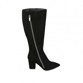 Woman's pointy boot with zipper in black suede heel 7 - Available sizes:  31, 32