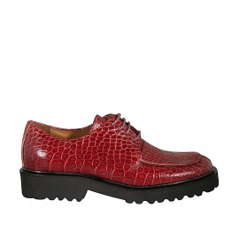 Chaussure derby à lacets pour femmes en cuir imprimé rouge talon 3 - Pointures disponibles:  32