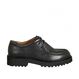 Chaussure derby à lacets pour femmes en cuir noir talon 3 - Pointures disponibles:  32