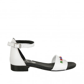 Woman's open shoe with strap and multicoloured studs in white leather heel 2 - Available sizes:  32, 33