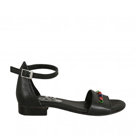 Zapato abierto para mujer en piel negra con cinturon y tachuelas coloridas tacon 2 - Tallas disponibles:  32, 33