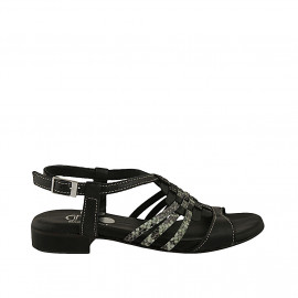 Woman's sandal in black leather and black and green printed leather heel 2 - Available sizes:  42