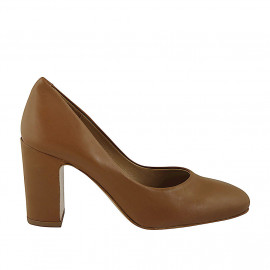 Women's pump in tan-colored leather heel 8 - Available sizes:  31