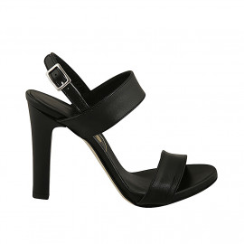 Woman's sandal in black-colored leather heel 10 - Available sizes:  31