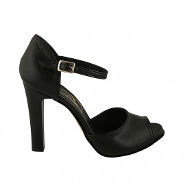 Chaussure ouverte pour femmes avec courroie en cuir noir talon 10 - Pointures disponibles:  42