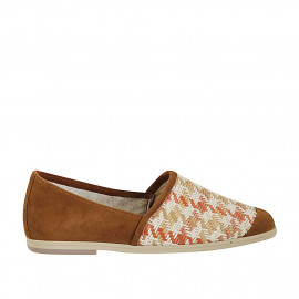 Woman's highfronted shoe in tan suede and multicolored fabric heel 1 - Available sizes:  43