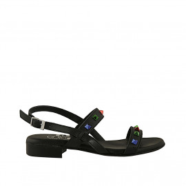 Sandalia para mujer en piel negra con tachuelas multicolores tacon 2 - Tallas disponibles:  32, 33