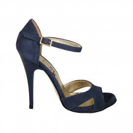 Woman's open shoe with strap in blue suede heel 11 - Available sizes:  31, 42