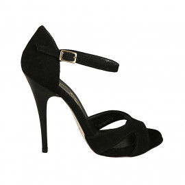 Escarpin ouvert pour femmes avec courroie en daim noir talon 11 - Pointures disponibles:  42