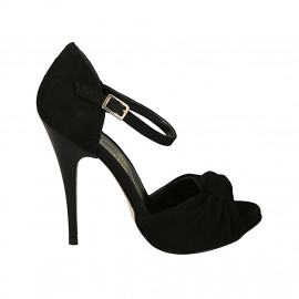 Woman's open shoe with strap and knot in black suede heel 11 - Available sizes:  31, 42