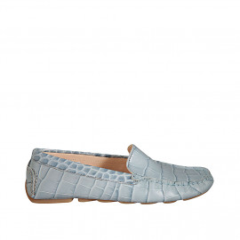 Woman's loafer with removable insole in light blue printed leather - Available sizes:  33