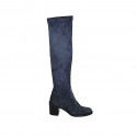 Woman's boot in blue suede and elastic material heel 7 - Available sizes:  43