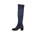 Woman's boot in blue suede and elastic material heel 7 - Available sizes:  43