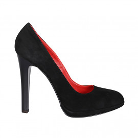 Woman's pump in black suede with platform heel 11 - Available sizes:  31