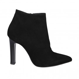 Botines a punta para mujer con cremallera en gamuza negra tacon 11 - Tallas disponibles:  31, 42