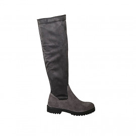 Botas para mujer en gamuza y material elastico gris tacon 3 - Tallas disponibles:  33, 45