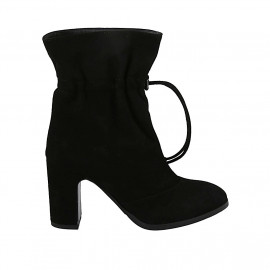 Botines con cordon para mujer en gamuza negra tacon 8 - Tallas disponibles:  32, 42