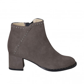 Botines para mujer con cremallera y tachuelas en gamuza gris tacon 5 - Tallas disponibles:  44