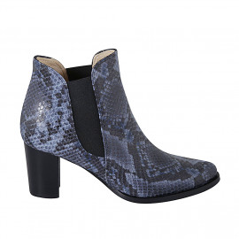 Botin a punta para mujer con elasticos en piel imprimida azul tacon 7 - Tallas disponibles:  43