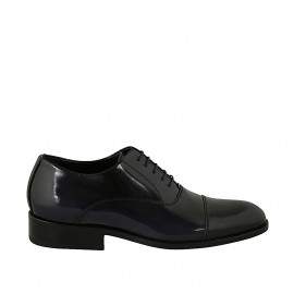 Men's elegant laced oxford shoe with captoe in blue brush-off leather - Available sizes:  36, 47, 50