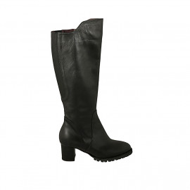 Bottes pour femmes avec fermeture éclair, elastiques et semelle amovible en cuir noir talon 5 - Pointures disponibles:  32