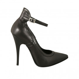 Woman's pump with strap in black leather heel 11 - Available sizes:  31