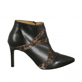 Woman's ankle boot with zipper in black and spotted leather heel 8 - Available sizes:  32, 42