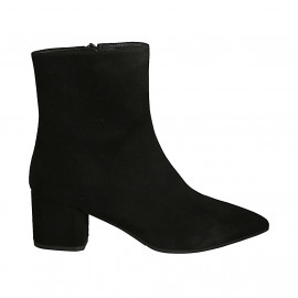 Botines a punta para mujer con cremallera en gamuza negra tacon cuadrado 6 - Tallas disponibles:  42