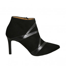 Woman's ankle boot with zipper in black suede and leather heel 8 - Available sizes:  32, 42