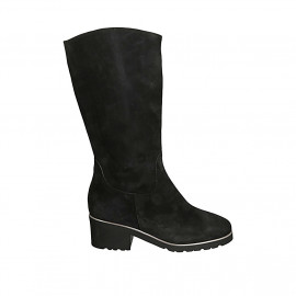 Woman's boot with zipper in black suede heel 5 - Available sizes:  32