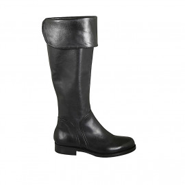 Woman's boot with turnover and zipper in black leather heel 3 - Available sizes:  32