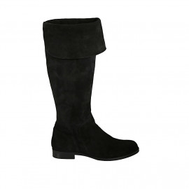 Botas para mujeres con solapa y cremallera en gamuza negra tacon 3 - Tallas disponibles:  33