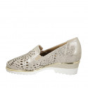 Woman's mocassin with elastic bands and removable insole in platinum laminated pierced leather heel 4 - Available sizes:  45