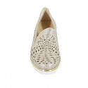 Woman's mocassin with elastic bands and removable insole in platinum laminated pierced leather heel 4 - Available sizes:  45