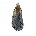 Mocassin pour femmes avec elastiques et semelle amovible en cuir perforé bleu talon 4 - Pointures disponibles:  42, 43, 45