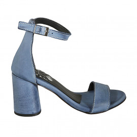 Woman's open strap shoe in light blue leather heel 7 - Available sizes:  42