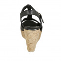 Woman's sandal in black leather with strap, platform and wedge heel 9 - Available sizes:  42, 43, 44